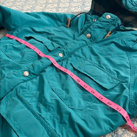 L.L. Bean vintage teal flannel lined multi pocket coat jacket medium - Picture 8 of 9